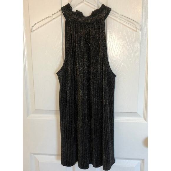 RACHEL ROY Pleated High Neck Sleeveless Black/Gold Dressy Sparkle Tank Large - Picture 9 of 9